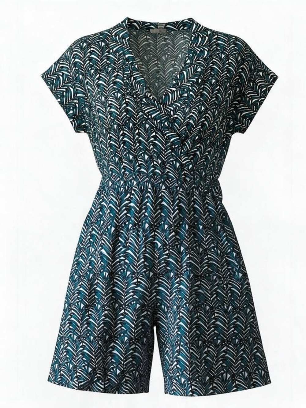 H&M Tropical Teal Green Print Romper Size 10 with Capped Sleeves NWT